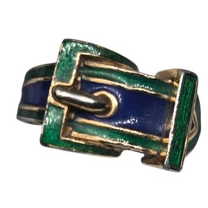 Ciner American Designer Enamel Belt Buckle Ring in Green & Blue Colors Gold Tone